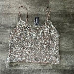 Sequin Express Tank Adjustable Straps, Mauve/Blush/Pink/Metallic New With Tags